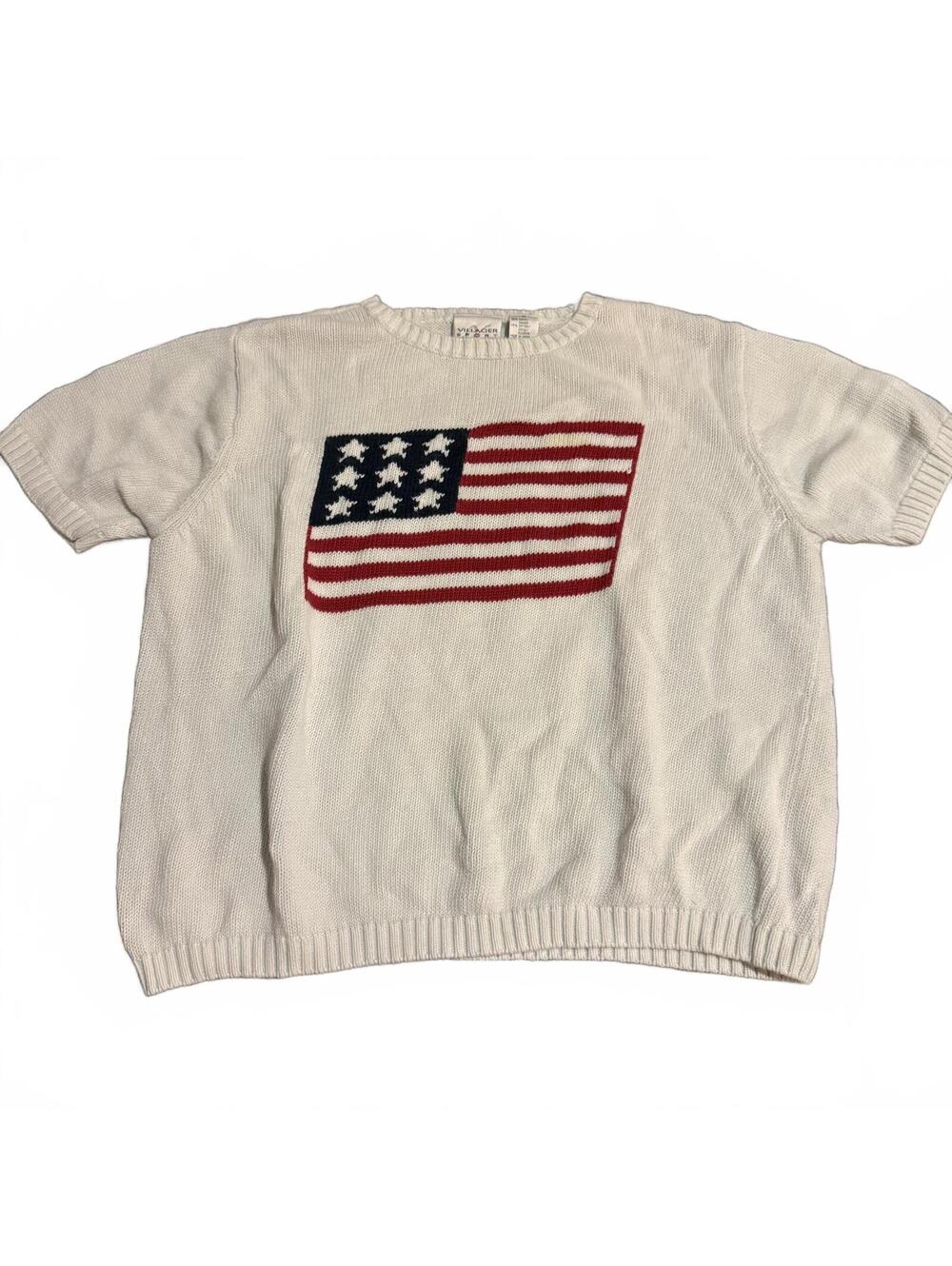 Villager Sport USA Flag Knit Sweater Womens Medium Americana Coastal Grandma